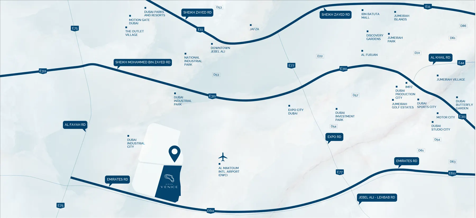 Azizi Venice Location Map